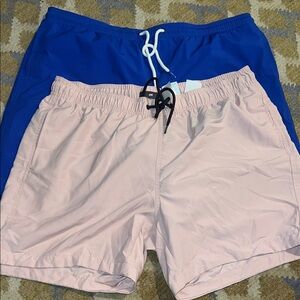 Men's Two-Tone Swim Trunks — Pale Pink & Royal Blue